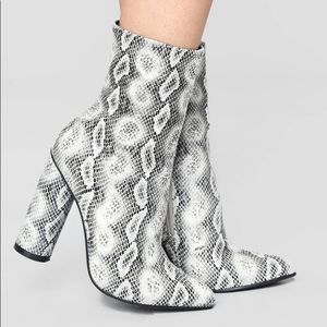 White Snakeskin Booties